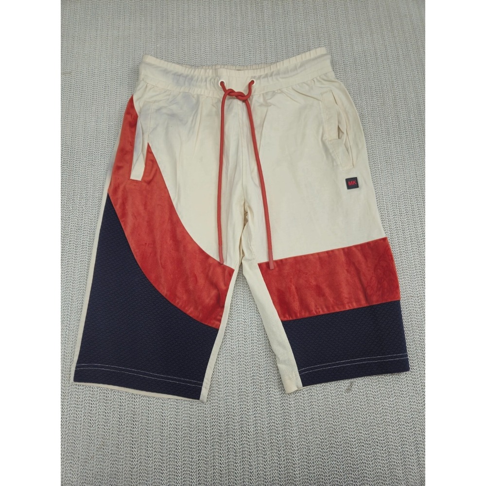 Makobi‎ Shorts Mens Small Ivory Blue Burnt Orange Microfiber Hip Hop Streetwear